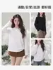 Camiseta Feminina Manga Longa Lisa Gola Redonda Solta Outono Inverno Inicial Leve Algodão Floco de Neve Camada Base Temperamento Suave Versátil