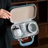 Horno Ru Esmalte Craquelado Set de Té de Viaje Cerámica Tazas Rápidas de Té Tres Tazas Recipiente de Té para Exteriores Souvenir Portátil Regalo