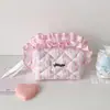 Colección de bolsas de almacenamiento estilo coreano, cesta de almacenamiento de fresas, estuche con volantes, organizador de labiales para niña, almacenamiento de artículos varios de escritorio y cosméticos