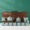 Conjunto Completo de Conjunto de Chá Kung Fu com Padrão de Rachaduras Ru Kiln e Ge Kiln para Uso no Escritório e em Casa, Incluindo Gaiwan, Bule e Caixa de Presente para Eventos Corporativos