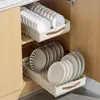 Escorredor de Louça Puxa-Puxa de Cozinha Armário Porta-Tigelas Cesto Puxa-Puxa Tipo Gaveta Escorredor de Pratos e Tigelas Rack de Armazenamento Aço Inoxidável