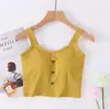 Venta al por mayor del fabricante Nueva Camisola de Algodón para Primavera y Verano con Copas, Top Corto de Tirantes Anchos Abotonado para Mujer