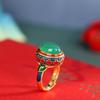 Anillo de Calcedonia Azul-Verde Quemado de Plata S925 Chapado en Oro, Joyería de Moda Estilo Chino para Mujer, Anillo para Mamá