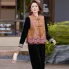Conjunto de Tres Piezas para Primavera y Otoño Tallas Grandes Mamá Gordita Ropa para Mujeres de Mediana Edad y Mayores Estilo Chino Holgado Adelgazante Conjunto de Camiseta Interior y Chaleco