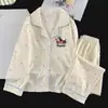 Pijamas Masculinos Primavera & Outono Estilo Coreano Cardigan Conjunto de Duas Peças para Crianças Mais Velhas, Meninas e Adolescentes 2025 Roupas Infantis Novas Roupas de Casa