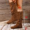 Botas Apiladas Botas de Caballero Femeninas Planas de Ante Retro Punta Redonda 2025 Otoño e Invierno Nuevas Botas Altas Plisadas Rojas