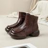 Jie Shu 2023 Otoño Nuevos zapatos de mujer con suela gruesa, punta redonda pequeña, suela de espuma pulida, botas individuales de piel de vaca con capa superior que combinan con todo