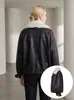 Chaqueta Negra de Cuero PU Hecha a Medida para Mujer de Comercio Exterior Transfronterizo, Corte Holgado con Cuello de Piel, Abrigo Estilo Biker para Otoño e Invierno