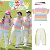 Roupa Esportiva Infantil Arco-Íris Conjunto de Performance Jardim de Infância Uniforme de Performance Equipe de Cheerleading Conjunto de Listras Arco-Íris de Verão