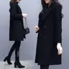 Otoño/Invierno 2026 Estilo Hepburn Bolsillo Abrigo de Lana Mujer Negro Adelgazante Longitud Media Abrigo de Lana Engrosado Comercio Exterior