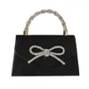 Bolso de Mano para Noche con Lazo Incrustado de Diamantes, Estilo Nuevo Transfronterizo, Bolso para Mujer de Seda Artificial, Bolso de Mano de Cadena de Gama Alta, Bolso de Banquete