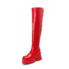 Botas Altas de Mujer Hasta la Rodilla Botas Skinny Elásticas Punta Cuadrada Plataforma Tacón Grueso Tacón Alto Cremallera Lateral Botas Altas Elásticas Hasta la Rodilla