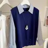 Look estiloso de duas peças transfronteiriço 2026 novo design feminino de camisa listrada de malha emendada estilo francês camisa básica de manga longa