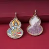 Pingente Thangka em Forma de Cabaça com Incrustações de Ouro Pintadas à Mão e Diamantes, Amuleto de Buda Estilo Chinês, Zaki Lhamo Tara Verde, Joia Portátil com Imagem Intercambiável