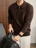 Suéter de Punto Americano Retro Old Money con Media Cremallera y Cuello para Hombre Otoño/Invierno Textura de Raya Vertical Jacquard Anti-Pilling Camisa POLO