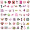 110 Adesivos de Grafite de Planta de Maconha Rosa Decorativos para Scooter, Caderno DIY, Adesivos Transfronteiriços, Atacado de Fábrica