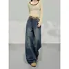 Jeans Scimitar Retro Americano para Mulheres, Tendência Outono e Inverno Versátil Novo Estilo Design Solto Calças de Pernas Largas