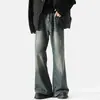 Jeans Rectos Lavados Retro High Street para Hombre Primavera y Otoño Americanos de Cintura Alta Sueltos de Pierna Ancha Pantalones Largos