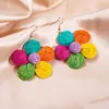 Pendientes Colgantes Exagerados de Flor de Rafia Hechos a Mano de Moda Estilo Coreano, Pendientes Florales Únicos con Bloques de Color Dulce Nicho
