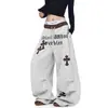 Pantalones de chándal casual retro hip-hop con estampado de leopardo y retazos, estilo coreano, plisados, de pierna ancha, para mujer, versátiles para primavera y danza de jazz