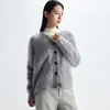 Chaqueta Cardigan de Punto Zhimohe Mismo Estilo Cuello Redondo Cepillado Otoño e Invierno Nuevo Suéter Cardigan 100% Cachemira Pura para Mujer