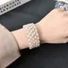 Pulseira Envolvente de Pérolas e Strass Multicamadas Design de Luxo Leve High-End Pulseira de Braço Joia da Moda Tendência