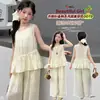 Conjunto de Verano para Niñas 2026 Estilo Nuevo: Conjunto de dos piezas para niña: Blusa tipo muñeca con mangas acampanadas y Pantalones anchos de verano para niños grandes