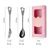 Cuchara Pequeña de Acero Inoxidable con Forma de Corazón y Lazo, Caja de Regalo Cuchara y Tenedor de Amor, Cuchara y Tenedor Pequeños para Postre y Pastel, Tenedor para Frutas, Cuchara para Revolver