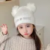 Amazon Aliexpress Ebay Popular Sombrero de Lana Tejido de Otoño e Invierno para Niños Sombrero de Lana Doble Bola Sombrero de Piel Sintética de Zorro