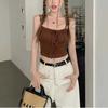 Camisola Sexy con Cordón Estilo Dulce Picante Tailandés para Mujer Verano Expuesto el Ombligo Ajustada Ajustada Top Corto para Vestir por Encima