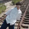 Camisa de Manga Corta Estilo Cityboy Japonés para Hombre Verano Tendencia Marca Holgada Casual Superior Chaqueta Blanca Fina