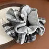 Goma para el pelo de estilo académico retro coreano, cálida, cepillada, a cuadros, de doble capa, para mujer, accesorio floral grande para el pelo