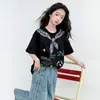 Blusa Casual Graffiti Estilo Coreano para Crianças de Meia-Idade e Mais Velhas Verão Nova Chegada Cor Sólida Senso de Design Camiseta Estampada de Manga Curta
