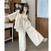 Conjunto de Três Peças Verão Retrô Japonês: Colete Solto, Calça Saia, Nova Camisa de Manga Curta Xadrez, Roupa Casual de Perna Larga para Mulheres