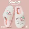 Chinelos de Algodão Fofos de Desenho Hello Kitty Femininos de Inverno para Casa com Solado Grosso Antiderrapante Plus Velvet Quentes Chinelos de Pelúcia Menina