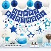 Decoración para Fiesta de Cumpleaños Transfronteriza Set de Cumpleaños Azul Marino Flor de Papel Esfera Estrella Espiral Colgante Paquete de Banderines de Cumpleaños