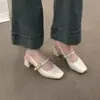 Sapatos Mary Jane com Saia, Sandálias Fechadas de Salto Grosso Estilo Francês Feminino, Novos Sapatos de Festa de Moda de Nicho Primavera/Verão 2025
