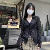 Camisa de Solapa Diseñada para Mujer Verano Delgada de Manga Larga con Cordones Cardigan Protector Solar Aspecto Adelgazante de Cintura Superior