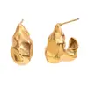 Brincos de temperamento europeu e americano design de nicho de personalidade retrô aço inoxidável banhado a ouro 18K formato de gancho padrão martelado