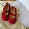 Zapatos infantiles de terciopelo estilo Chanel, zapatos de princesa para niñas pequeñas, zapatos bajos para bebé para cumpleaños, bodas y atuendos Hanfu