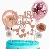Topper para pastel de feliz cumpleaños color oro rosa transfronterizo, banderín, globo, juego de pentagrama, decoración con polvo de brillantina, 12 piezas
