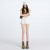 Shorts de mezclilla Curl blanco cremoso para mujer 2025 verano nuevo cintura alta elástico línea A slim para usar por fuera pantalones cortos