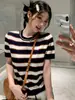 Hamyiho0 Estilo Miu Top Rayado Tejido de Manga Corta Verano 2026 Nuevo Diseño Camiseta Elegante