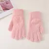 Novo estilo pelúcia imitação de pelo de coelho ins luvas de inverno femininas forradas com fleece quentes fofas à prova de frio cor sólida cinco dedos inverno