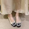 Mocassins Femininos de Solado Macio 2026 Verão Novos Sapatos Versáteis Color Block para Combinar com Saias Bico Quadrado Raso Salto Baixo Sapatos da Moda