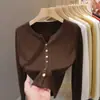 Cardigã de tricô feminino, estilo primavera e outono, moderno e estiloso, gola V, cor sólida, caimento justo, comprimento curto, jaqueta suéter versátil