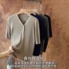 Yuyue Otoño e Invierno Nuevo Tejido de Punto de Seda de Alta Gama Camiseta Holgada Manga Tres Cuartos Simple Color Puro Camiseta Básica de Punto