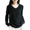 Suéter de Punto de Lana 100% Sin Costuras de una Pieza para Mujer Cuello en V Otoño e Invierno Nuevo Simple y Versátil Ropa Interior de Punto