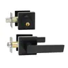 Juego de Cerradura para Puerta de Entrada Estilo Americano Personalizado de Aleación de Zinc, Cerradura con Manija Negra Cuadrada para Puerta, Cerradura Antirrobo para Puerta de Madera Interior