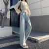 Jeans de Pierna Ancha Estilo Coreano para Mujer Primavera 2025 Nuevos de Cintura Alta Sueltos Adelgazantes Diseño Plisado de Pierna Recta Pantalones Largos hasta el Suelo